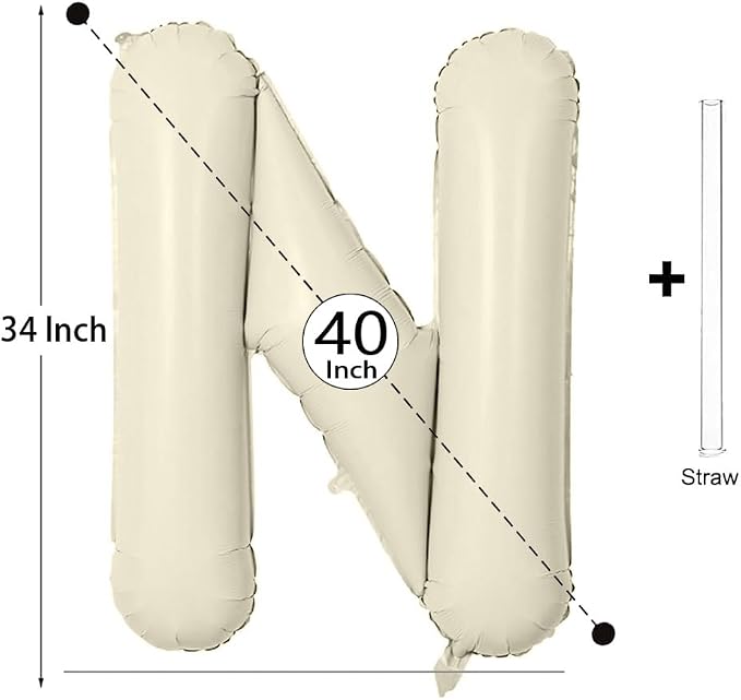Letter Balloon 40Inch Cream White Big Alphabet Balloons Letter N | Giant Foil - Image 2