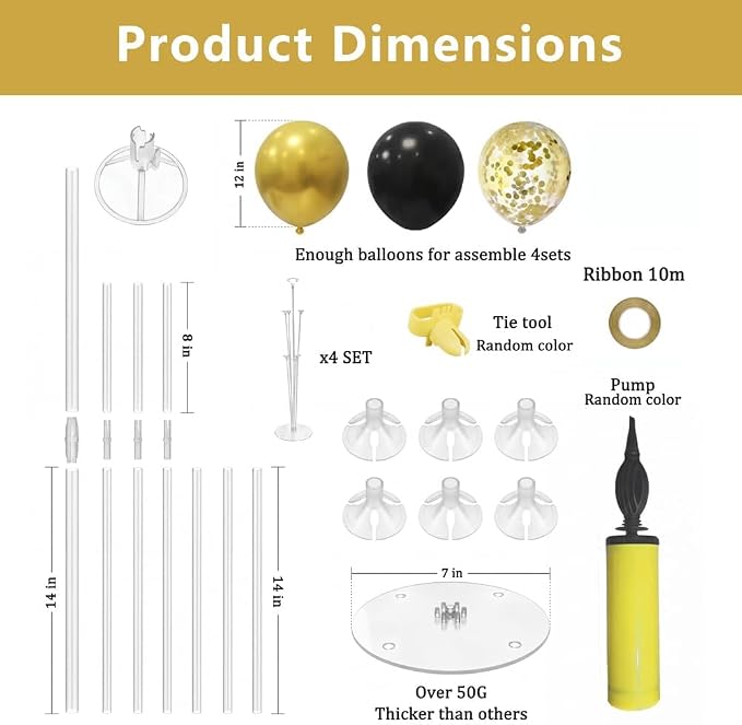 4 Set Black and Gold Party Decorations, Balloons Centerpieces - Image 2