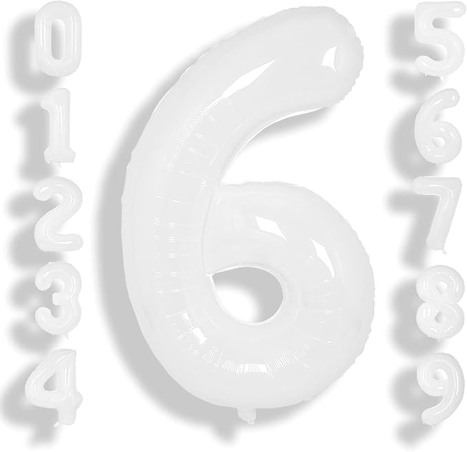 SUWEN 40 Inch White Large 6 Balloon Number Big Foil Helium Numbers 0-9 | Giant by SUWEN