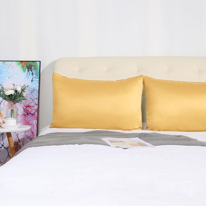 uxcell 2 Pack Silk Satin Pillowcase for Hair and Skin, Cool, Silky, Soft Breathable Pillow Cases King Size 20x36 Inch Sateen Pillowcase Champagne with Envelope Closure