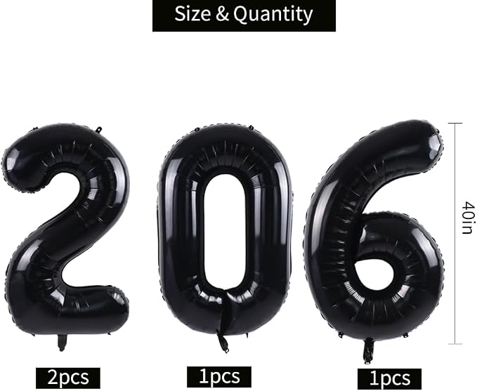 TONIFUL 2026 Graduation Balloons 42Inch Black 2026 Number Balloons Aluminum - Image 2