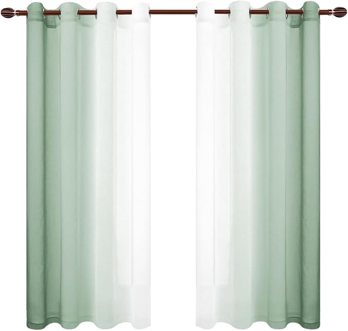 DWCN Light Sage Faux Linen Ombre Sheer Curtains - Image 8