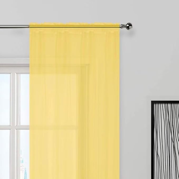 SpaceDresser Yellow Sheer Curtains 4 Panels Rod Pocket Semi-Sheer Curtain 90 - Image 3