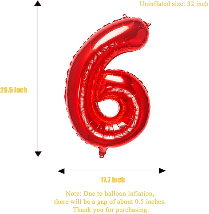 32 Inch Red Number 6 Balloons Foil Ballon Digital Birthday Party Decoration - Image 4