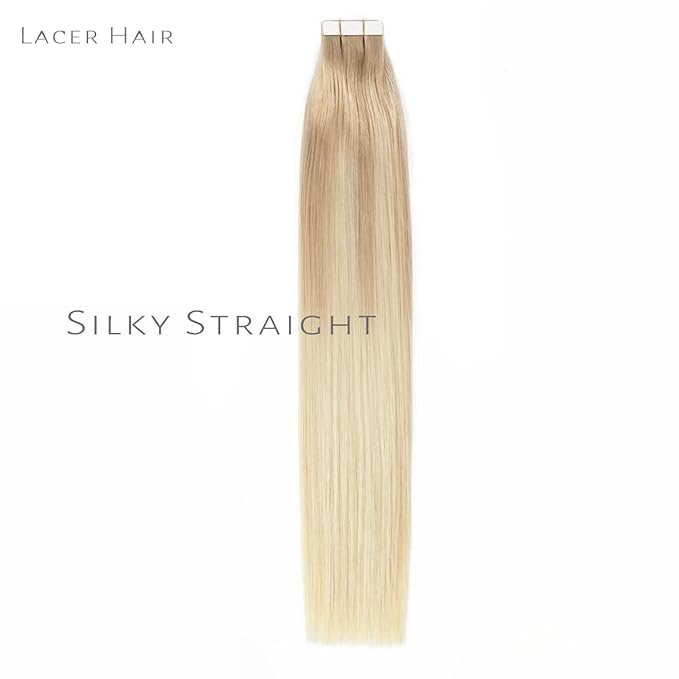 Lacer Glue in Hair Extensions 20 Pieces 50 Grams Human Hair Tape in Extensions Balayage Light Ash Blonde to Platinum Blonde B#13/60 18 Inch