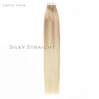 Lacer Tape in Hair Extensions Human Hair Straight Balayage Light Ash Blonde to Platinum Blonde PU Double Weft Tape in Real Human Hair Extensions 20 Inches 50grams