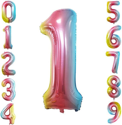Rainbow Foil Balloons Number 1, Huge Number Balloons by GOER