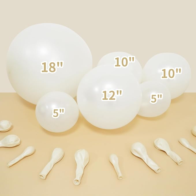 Double Stuffed White Balloons Different Size 115Pcs 5/10/12/18 Inch White Pearl - Image 3
