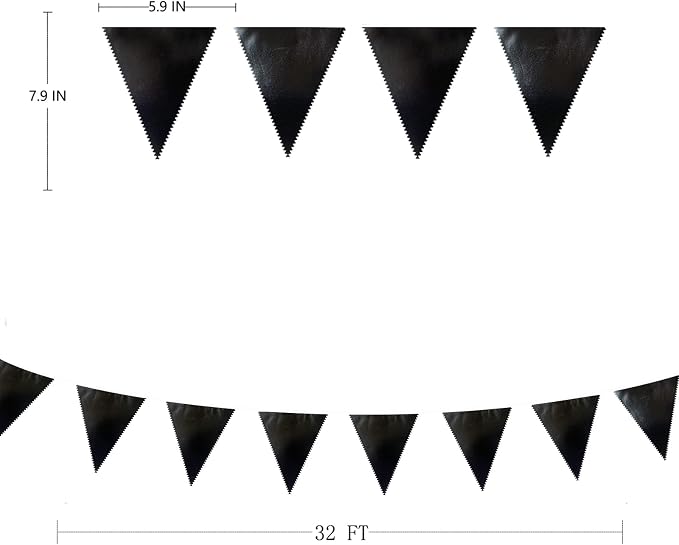 Black Party Decorations Triangle Pennant Banner Flag Black Metallic Fabric - Image 2