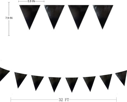 Black Party Decorations Triangle Pennant Banner Flag Black Metallic Fabric - Image 2