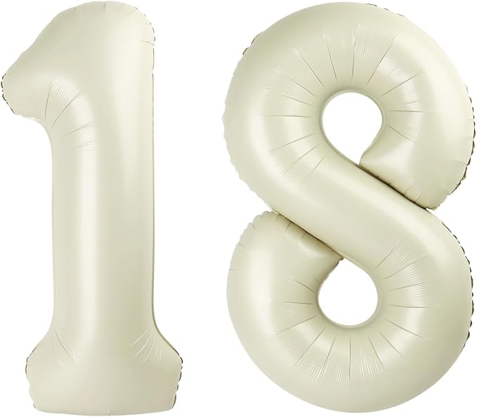 Number 18 Balloons 40 Inch for 18 81 Birthday Party Decorations, Cream | Jumbo by Mluchee