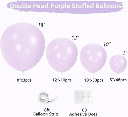 Double Pearl Purple Stuffed Balloons Different Size 115Pcs 5/10/12/18" Light - Image 2