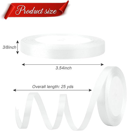 White Ribbons for Gift Wrapping 3/8 in 25 Yards Satin Ribbons for Hair Crafts - Image 2