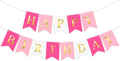 Pre-Strung Pink Happy Birthday Banner Birthday Party Banner NO DIY | Happy by KINGLAKEGARDEN