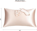 Vegan Silk Sleep Set, Vegan Silk Pillowcase with Large Scrunchie and Eye Mask for Hair and Skin, Self Care Essential Satin Night Routine Kit (Light Pink Color)