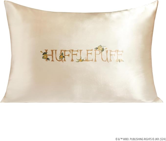 Kitsch x Harry Potter Hufflepuff Satin Pillowcase with Zipper – Double-Sided Crest Design – Better Than Silk Pillowcase – Perfect for Kids Rooms & Toddler Bed Time Pillow Case –Queen/Standard 19x26