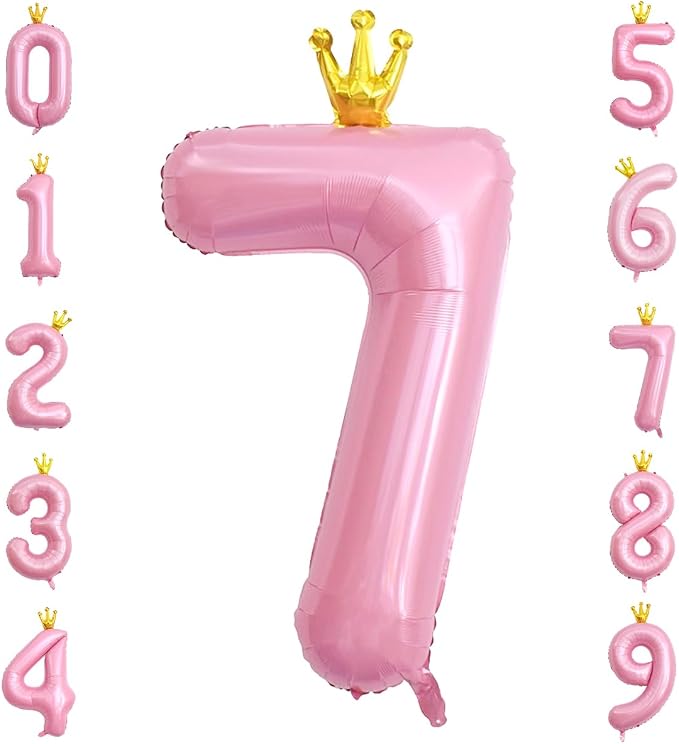 40 Inch Crown Pink Number 7 Balloon, Big Conjoined Light Pink Mylar Helium 7 by Unknown