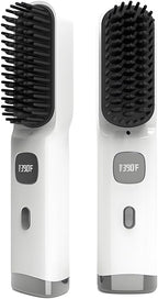Cordless Hair Straightener Brush Portable on The go Comb for Travel 30s Fast Heating USB Rechargeable Dual Power Supply LCD Display with Pouch (White)