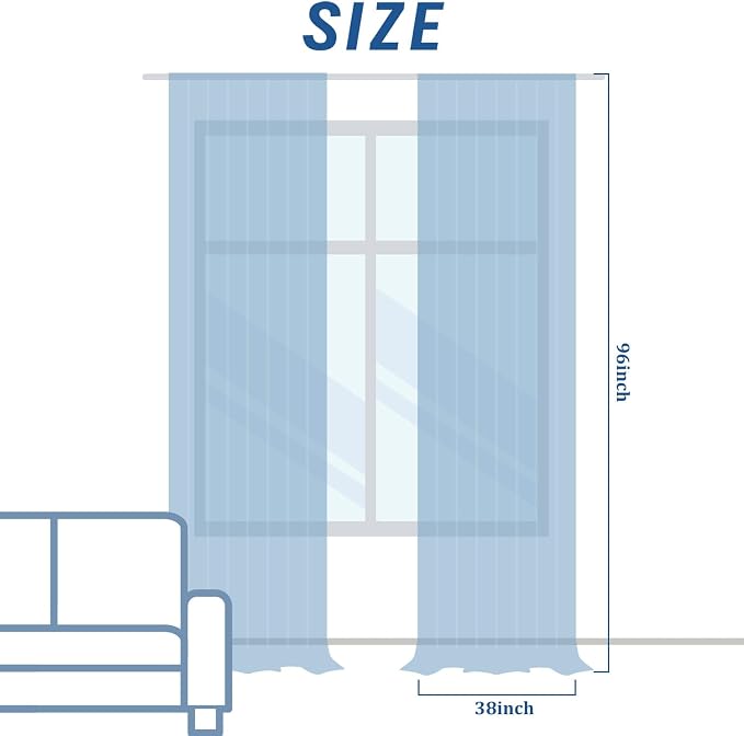 jinchan Blue Floral Linen Curtains 96 Inch Farmhouse Back Tab 2 Panels | Light - Image 3
