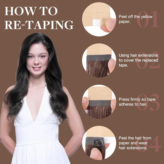 GOO GOO Tape in Hair Extensions Human Hair, 1B Natural black, 16inch 100g 40pcs, Skin Weft Seamless Invisible, Silky Straight with Thick Ends, Remy Human Hair