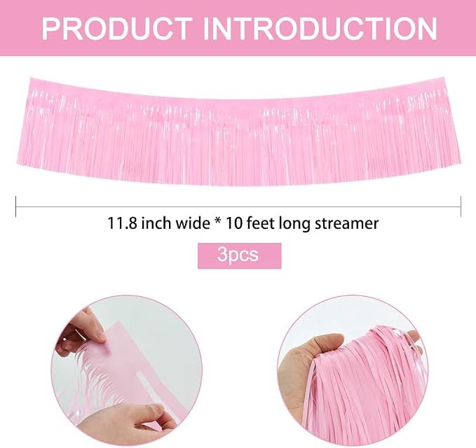 BEISHIDA Macaron Pink Fringe Garland Banner 30ft Wall Tinsel Foil Streamers | - Image 2
