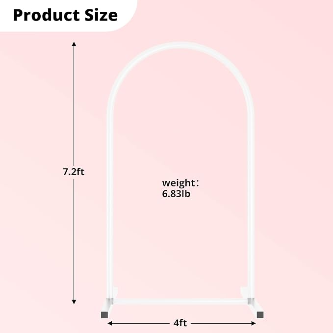 7.2 ft White Metal Balloon Arch Stand, Arch Backdrop Stand - Image 2