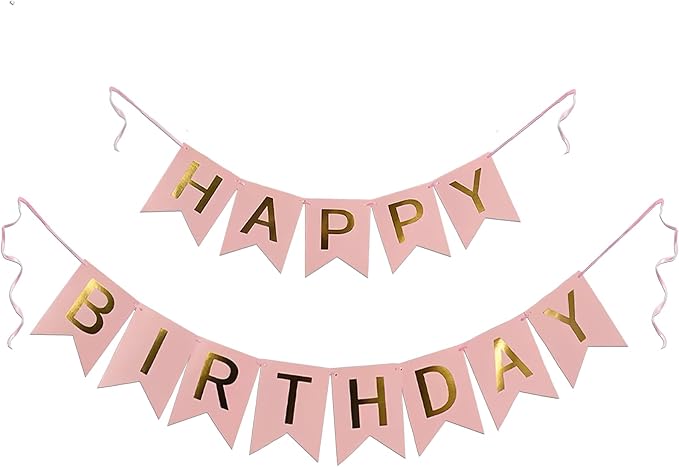 Pink Happy Birthday Banner, Bunting Decorations by Imtively