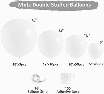 White Double Stuffed Balloons Different Size 115Pcs 5/10/12/18" White Balloon - Image 2