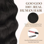 GOO GOO Tape in Hair Extensions Human Hair, 1B Natural black, 24inch 30g 10pcs, Skin Weft Seamless Invisible, Silky Straight with Thick Ends, Remy Human Hair