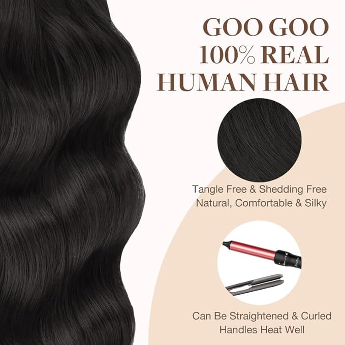 GOO GOO Tape in Hair Extensions Human Hair, 1B Natural black, 22inch 30g 10pcs, Skin Weft Seamless Invisible, Silky Straight with Thick Ends, Remy Human Hair