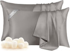THXSILK Set of 2 100% Mulberry Silk Pillowcases for Hair and Skin, 19 Momme Natural Silk Pillow Cover with Hidden Zipper, Soft Breathable Smooth Organic Silk Pillowcase(Grey, Queen Size 20"x30")