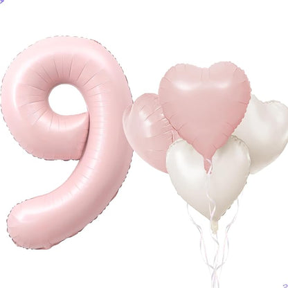 Pink 9 Balloon Number Pastel 9th Birthday Party Decorations by Unknown