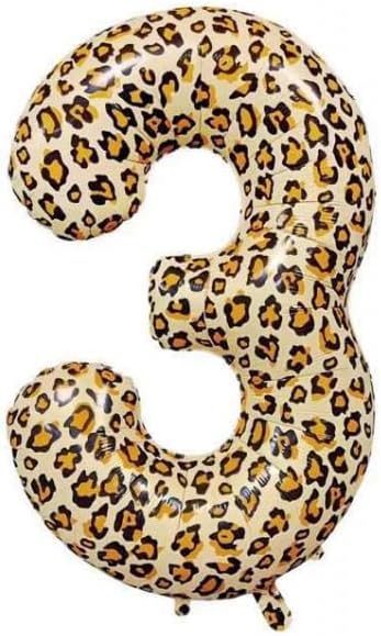 40Inch Large Leopard Print Number 3 Foil Balloons Cheetah 3rd Wild One First by Unknown