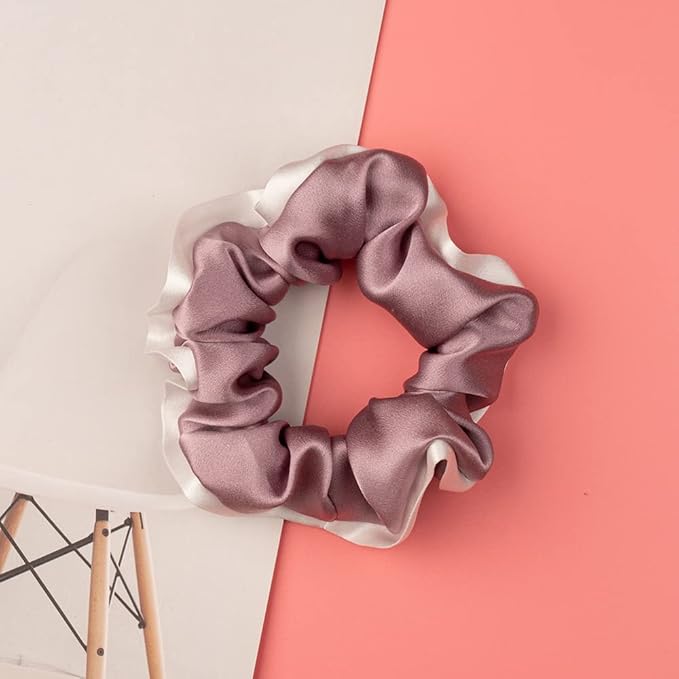 Silmer Silk Scrunchies for Hair 100% Mulberry 3 Pack(Pale Mauve, Apricot,Champaign Gold)