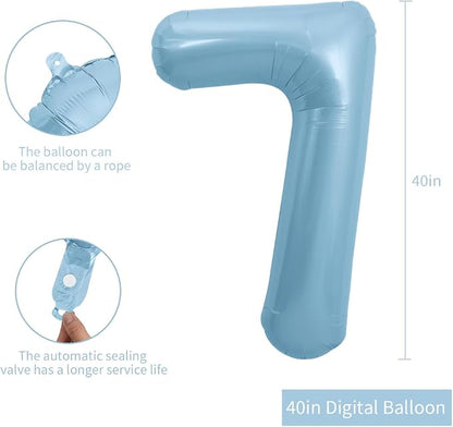 TONIFUL 40 Inch Pastel Blue Number 7 Foil Balloon Large Mylar Foil Digit 7 - Image 2