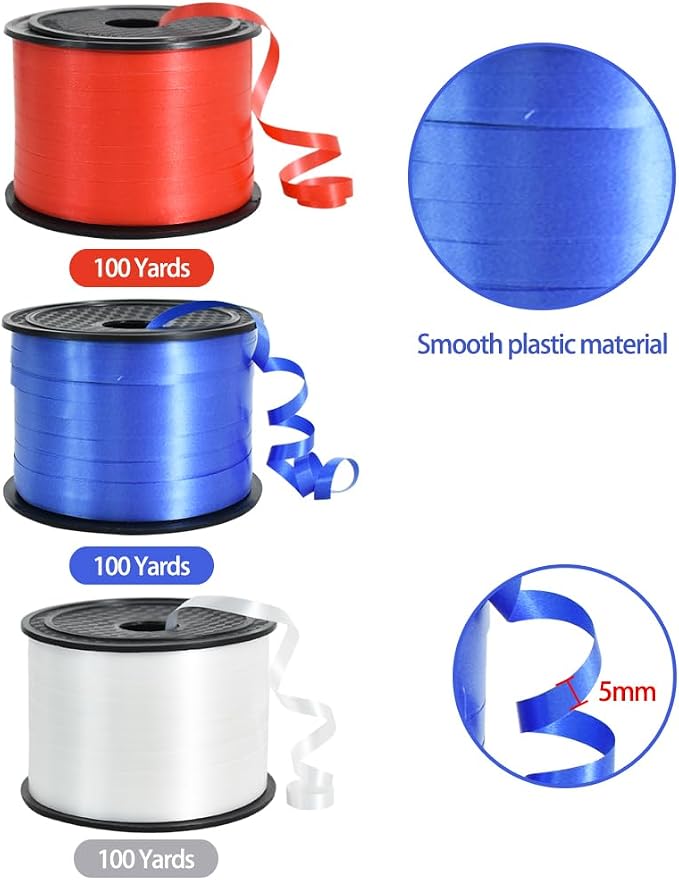 TONIFUL Blue Red White Curling Ribbon Balloon String Gift Wrapping Decor | 300 - Image 2