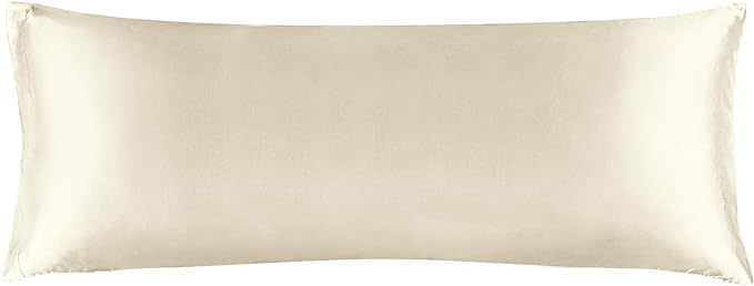 BEDELITE Satin Body Pillow Cover, Super Soft and Cooling Body Pillow Pillowcase for Hair and Skin, Breathable Silky Full Long Pillowcase Cover(20"x54", Beige)