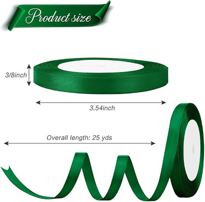 Dark Green Ribbon for Gift Wrapping Satin Ribbon 3/8 inch 25 Yards Moss Green - Image 2