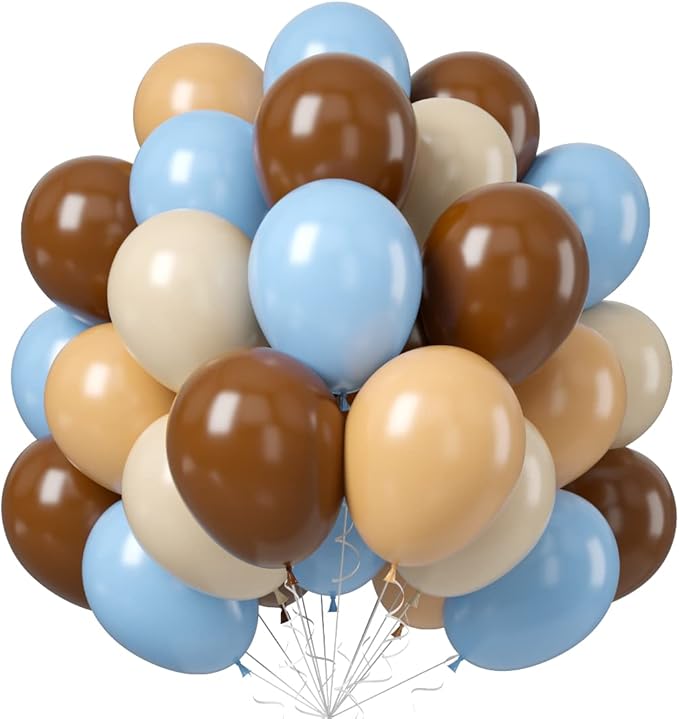 Blue and Brown Balloons, Light Baby Blue Cream Beige Apricot Coffee Party by Unknown