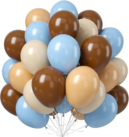 Blue and Brown Balloons, Light Baby Blue Cream Beige Apricot Coffee Party by Unknown