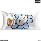 Kitsch x BT21 Satin Pillowcase with Zipper – Better Than Silk Pillowcase, Van Character & Funky Floral Print – Soft Cooling Toddler Bed Time Pillow Case for Hair & Skin – King Size 19x36