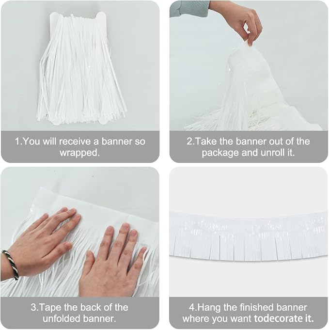 BEISHIDA White Fringe Garland Banner 3Pack 30ft Wall Tinsel Foil Streamers | - Image 3