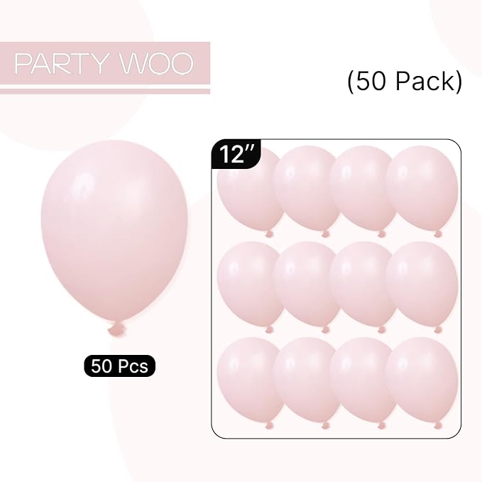 PartyWoo Baby Pink Balloons 50pcs Pastel Light Pale Pink Color | 12 Inch - Image 6