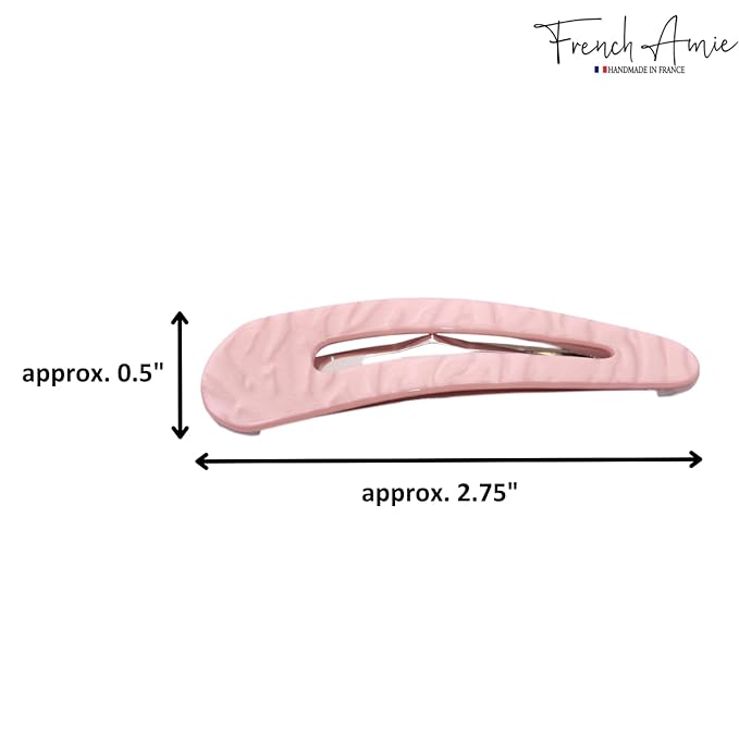 French Amie Clic Clac Large Handmade Celluloid Acetate Set of 2 Snap Hair Clips No Slip Side Slide-in Barrette for Women and Girls (Pearl Pink)