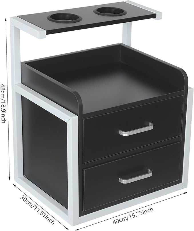 Suspended Salon Station for Hair Stylist, Wall Mounted Styling Salon Station Storage Cabinet w/2*Drawers &Hair Dryer Stand,Floating Nightstand Stylist Storage Cabinet for Home (Black+ Silver)