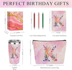 Personalized Gifts Monogrammed Birthday Gifts for Women, Soul Sister Bachelorette Party Wedding Christmas Initial 20 oz Tumbler, Makeup Bag Cup Pens Journal Notebook 6 Set, (Aesthetic Pink Flower K)