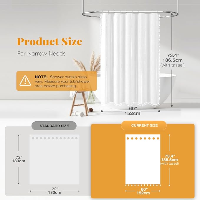 60x72 Boho Farmhouse Linen Heavy Duty Cloth Shower Curtain Set, 330GSM Linen - Image 3