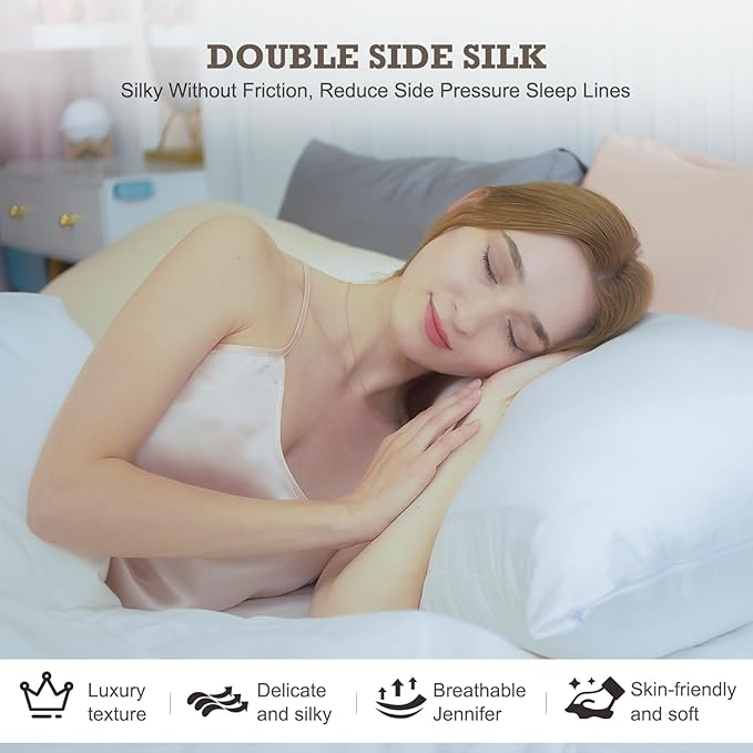 100% Mulberry Silk Pillowcase 2 Pack,King Size Silk Pillow Cases for Hair and Skin,Silky Smooth Bed Pillow Cover with Hidden Zipper,Natural Silk Pillow Case Set of 2 (Ash Blue, King 20X36)