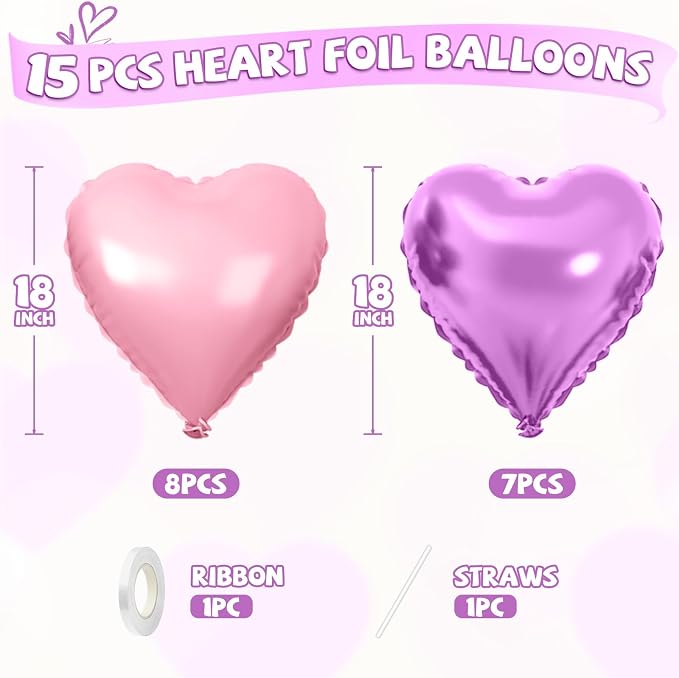 Pink Purple Heart Balloons - Image 2