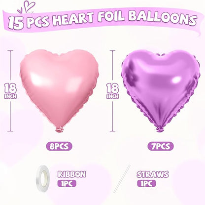 Pink Purple Heart Balloons - Image 2